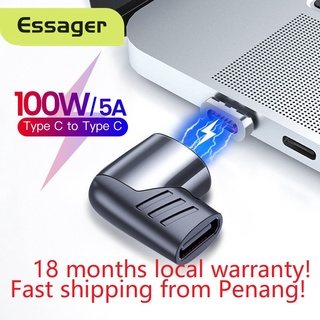 Essager อะแดปเตอร์ชาร์จแม่เหล็ก 90 องศา 5A PD 100W USB Type C ตัวผู้ เป็น USB-C ตัวเมีย สําหรับเล่นเกม