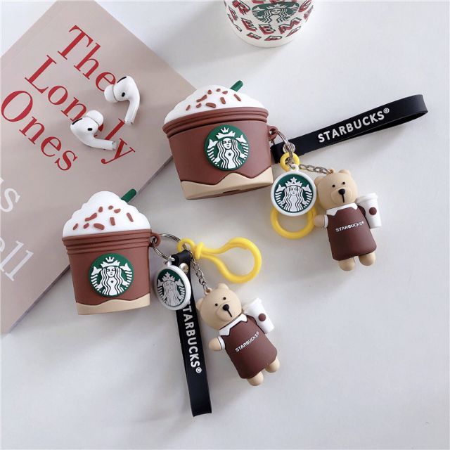 เคส Airpods 4 ไอศกรีมสตาร์บัคส์น่ารักสําหรับ แอร์พอด 1 2 3 pro 2 พร้อมพวงกุญแจหมีฝาครอบป้องกันแบบนุ่ม