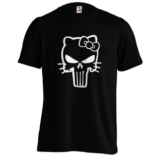 เสื้อยืดแขนสั้นลําลอง คอกลม พิมพ์ลาย Hello Kitty และ Punisher แฟชั่นฤดูร้อน สําหรับผู้ชาย พลัสไซซ์