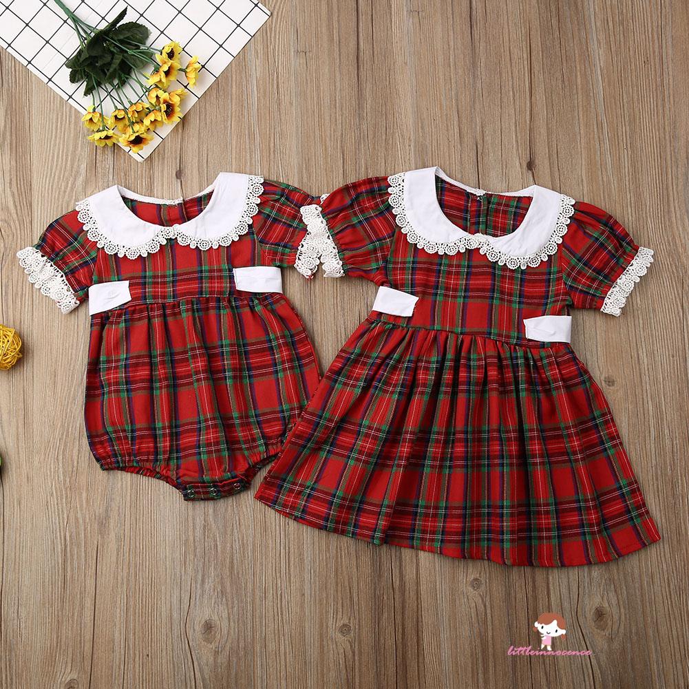 Innocence-sister Matching Dresses Baby Girl Little/Big Sister Romper Dress เสื้อผ้าคริสต์มาส
