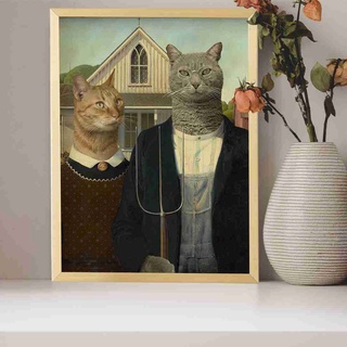 SB Design Square รูปพร้อมกรอบ DoseArt รุ่น American Gothic Cats 20x25 cm (23x28x0 ซม.)