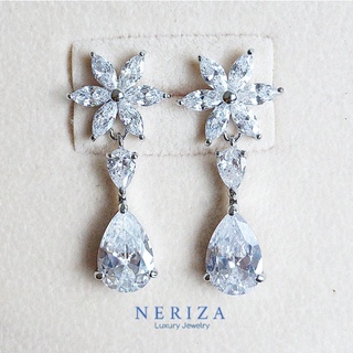 Neriza Jewelry/ต่างหูเพชรสังเคราะห์ ประกายเทียบเท่าเพชรแท้ จัดส่งฟรีพร้อมกล่อง รหัสNE021