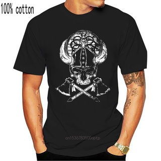 เสื้อยืดอนิเมะ เสื้อยืดผ้าฝ้าย พิมพ์ลาย VIKING SKULL II Runes Valhall Valhalla Odin Thor Norse Vikings Boat สําหรับผู