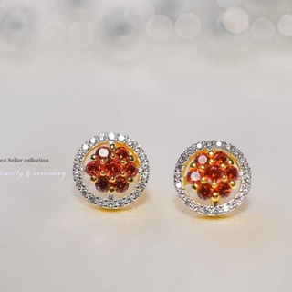 ต่างหุพลอยล้อมเพชร สีสวย งานดี