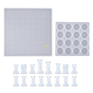 flgo 18 Pcs/set Checkers Board Silicone Mold 3D Chess Crystal Epoxy Casting Mold