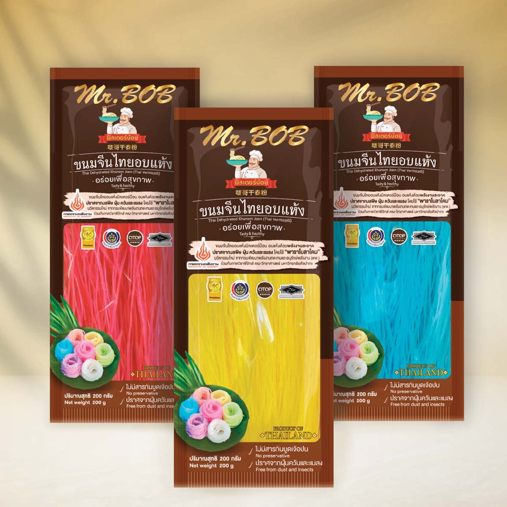 ขนมจีนอบแห้ง มิสเตอร์บ๊อบ Mr.BOB 200 g แพค 3 ห่อ