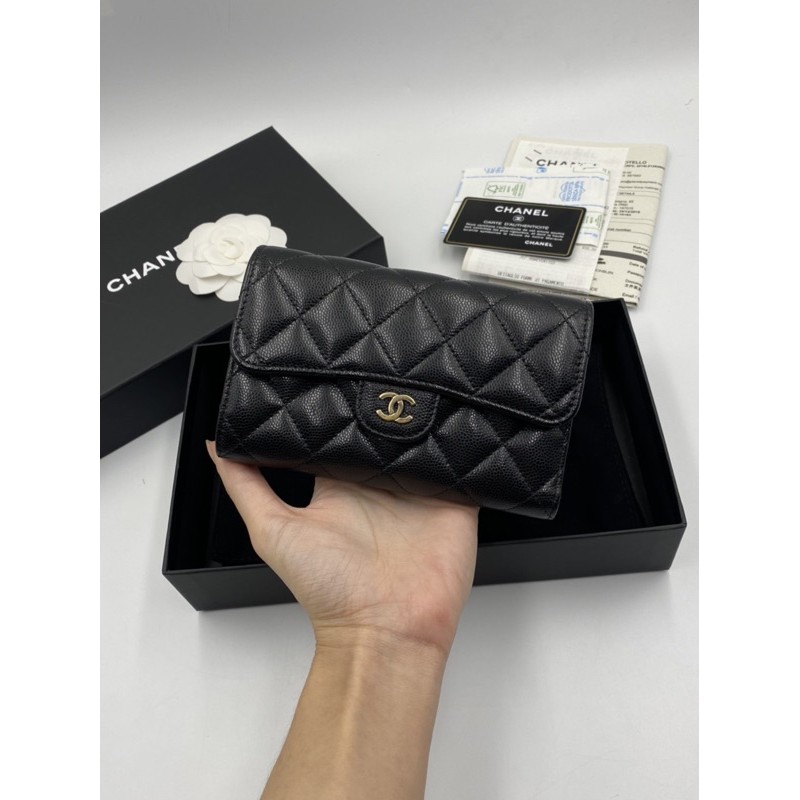 Used like newwww chanel medium wallet HL29 light gold | Shopee Thailand