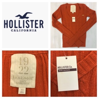 Hollister เสื้อไหมพรม ไหมพรม สีส้มคอวี มีไซด์เดียว