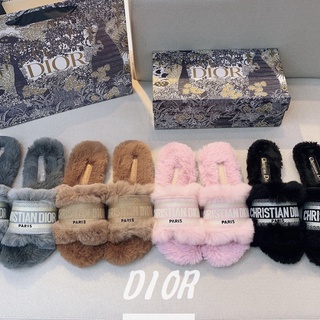 %Di0rรองเท้าแตะหนังวัวแท้ปักลายไฟฟ้า3Dแฟชั่นสําหรับผู้หญิง