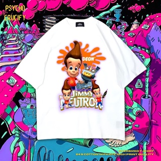 เสื้อยืด ขนาดใหญ่ พิมพ์ลาย Psycho Crucify Jimmy Neutron | สีขาว | เสื้อยืด ลาย Jimmy Neutron | Nickelodeon นิกเกิลโลเดีย