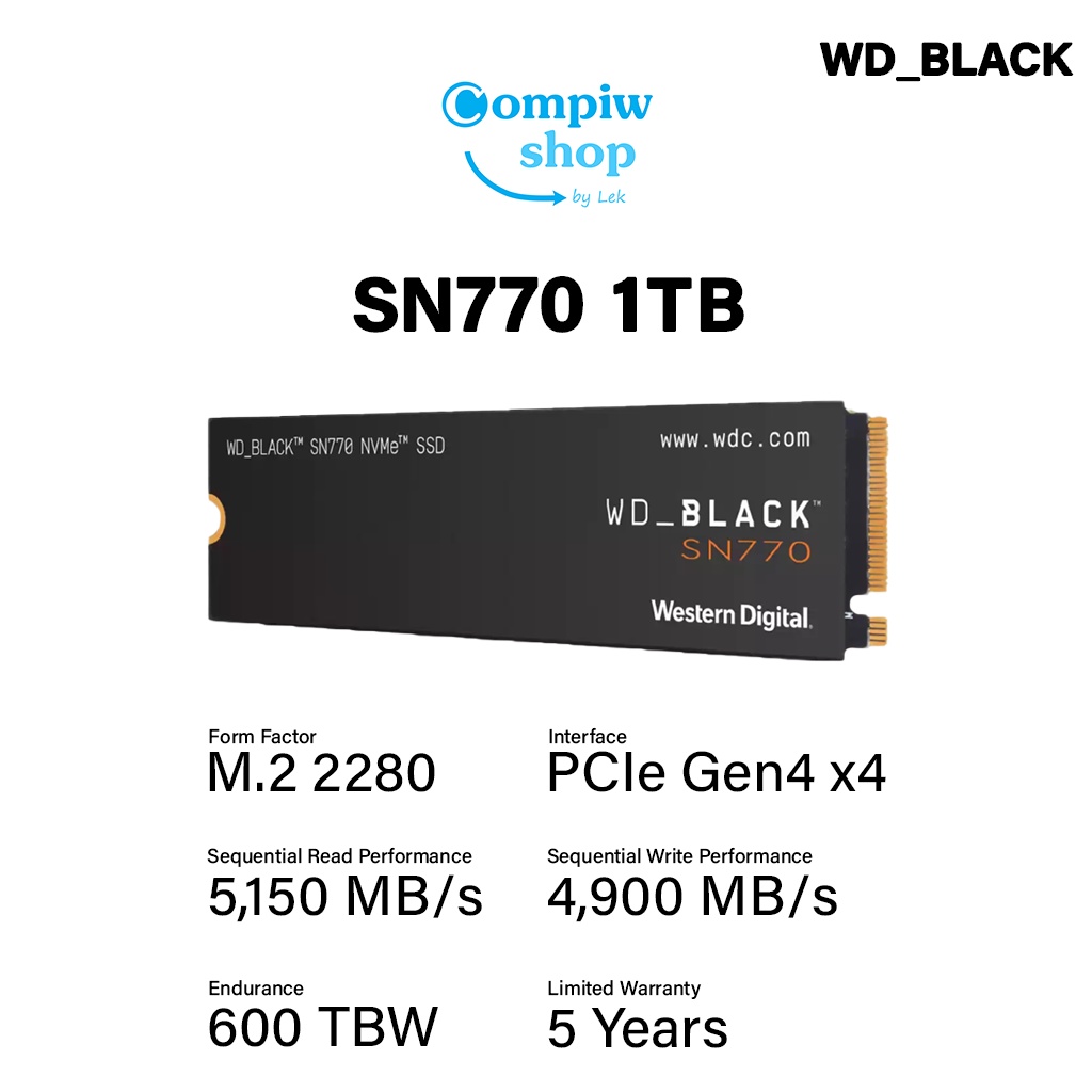 WD_BLACK SN770 1TB SSD M.2 2280 PCIe Gen4 X4 NVMe (WD BLACK M2) (Lek ...