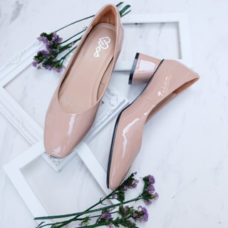 WOO Aster Genuine Patent Leather Heel สีเบจ Sun Kiss