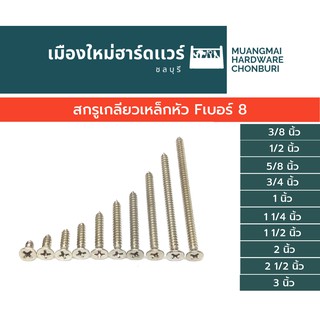 สกรูเกลียวเหล็ก หัว F เบอร์ 8 (ตะปูเกลียว) เกลียวปล่อย ขนาดต่างๆ บรรจุ50ตัว