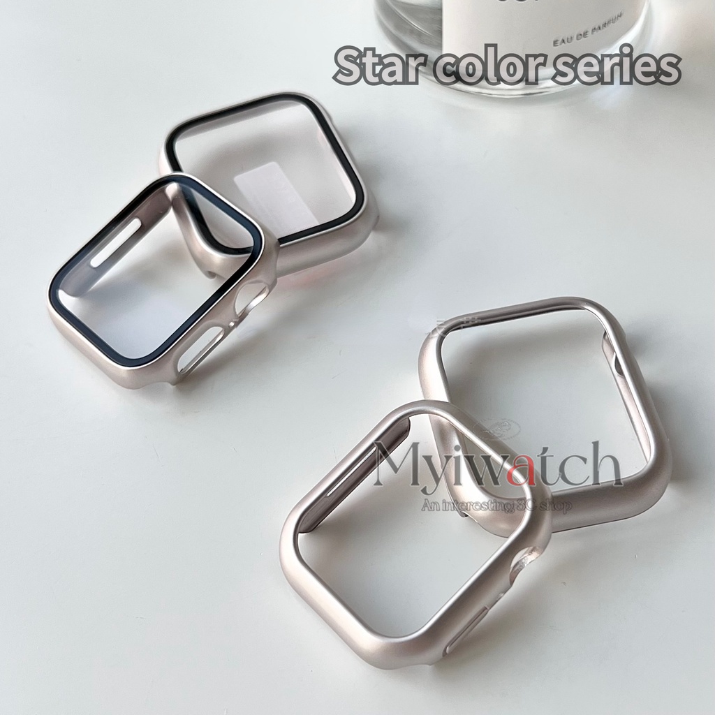 เคสแข็ง ลายดาว พร้อมกระจกนิรภัย สําหรับ Apple iwatch serise 9 S8 7 6 5 4 SE 3 2 1 iwatch 41 มม. 45 มม. 38 มม. 40 มม. 42 มม. 44 มม.