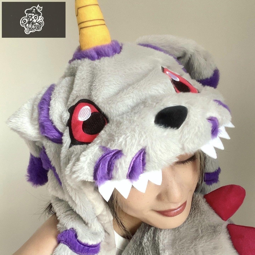 หน้ากากหนวดหน้ากากสัตว์ลายแฟนซีงานปาร์ตี้หน้ากากหน้ากากแฟนซี☸Gabumon Hat Digimon Ears Movable Garurumon อะนิเมะการ์ตูนถุ