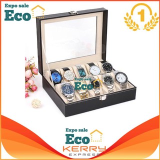 Eco Home Watch Box กล่องใส่นาฬิกา กล่องนาฬิกา 10 เรือน ฝากระจก - Black