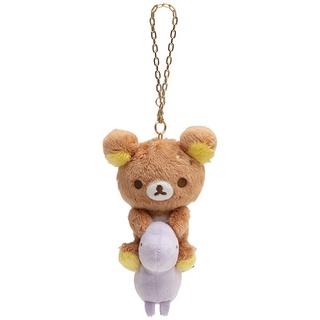 พวงกุญแจตุ๊กตา Rilakkuma Dinosaurs แบบ Rilakkuma ขี่ไดโนเสาร์ มีโซ่ห้อย ขนาด 14 x 9 x 8.5 ซม.