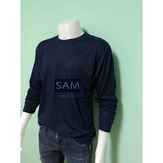 sampoloเสื้อคอกลมแขนยาว -สีกรม-Darkblue