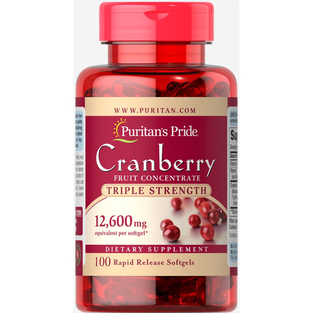 แครนเบอร์รี่เข้มข้น Triple Strength Cranberry Fruit Concentrate 12,600 mg 100 Softgels- Puritan's Pr