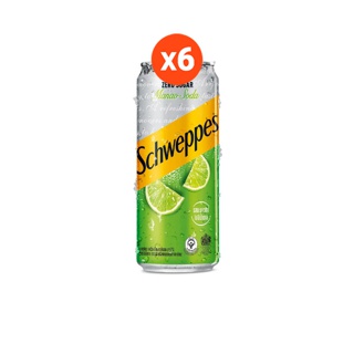 Schweppes Soft Drink Lime Soda Zero Sugar ชเวปส์ น้ำอัดลม มะนาวโซดา สูตรไม่มีน้ำตาล 330 มล. 6 กระป๋อง