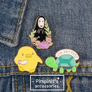 🇹🇭 พร้อมส่ง : เข็มกลัดลายเป็ดคิอิโระอิโทะริ, โนเฟสและเต่าน้อย | Kiiroitori,No Face &amp; Little Turtle Enamel Brooch Pin Set