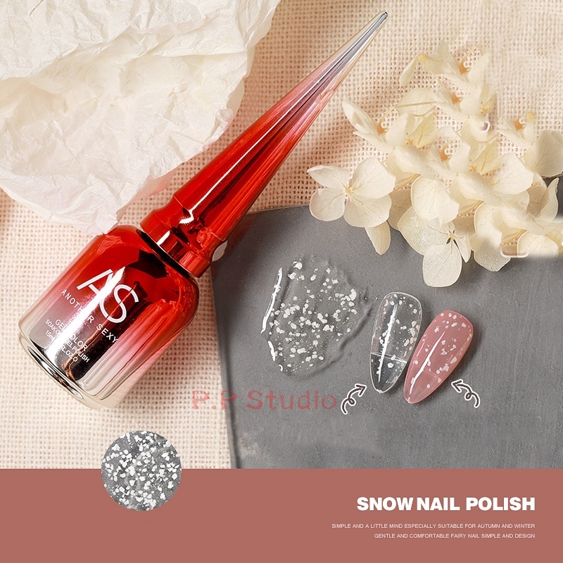 AS สีเจล สีทาเล็บ สีเคลือบเล็บ Top Snow ประกายหิมะ ขวดสีแดง ขนาด 15ml.