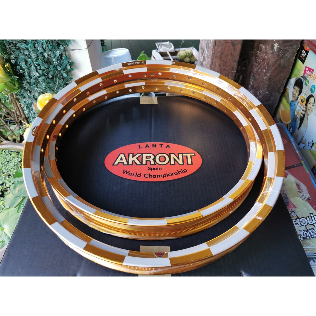 วงล้อ AKRONT ลายหมากรุก(สีทอง) ทรงA ขอบ17X1.40