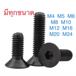 สกรูหัวจมเตเปอร์ เหล็กแข็ง M8 เกลียว 1.25 ทุกความยาว สกรู น็อต หกเหลี่ยม