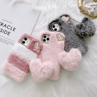 สำหรับ Samsung S21 S20 S10 S9 Plus Ultra FE Note20 Note10 Note9 เคสขนยาวสวยพร้อมเฟอร์ ลูกบอลหัวใจ, เคสหลังน่ารักขนยาวนุ่มพิเศษ, สุดหรู พลอยเทียม  + เกิร์ลลี่ ขนฟูเทียม ฝาครอบป้องกันกันกระแทก