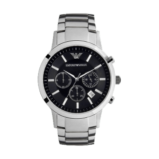 Emporio Armani นาฬิกาข้อมือผู้ชาย Classic Chronograph Black Dial Steel Silver รุ่น AR2434 ของแท้ 100%