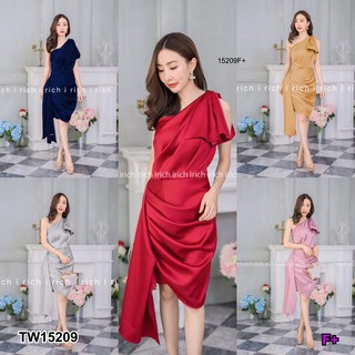 J15209 Dress เดรสไหล่เดี่ยวแต่งระบายย้วย One shoulder dress with ruffle detailing