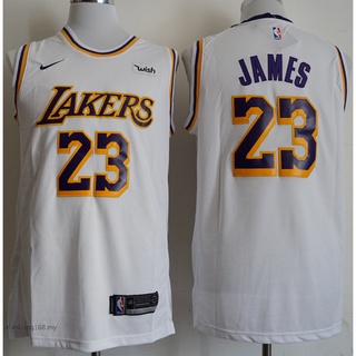 ใหม่ รองเท้า NBA Los Angeles Lakers แฟชั่นฤดูกาล สําหรับผู้ชาย 2021 #เสื้อกีฬาบาสเก็ตบอล ปักลาย LeBron James สีขาว 23 ชิ้น