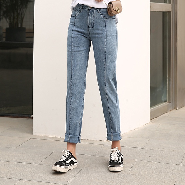 Plus Size XL-8XL กางเกงยีนส์สีดําสีน้ําเงินผู้หญิง Strechable Casual Slim Female Slim Denim Pants