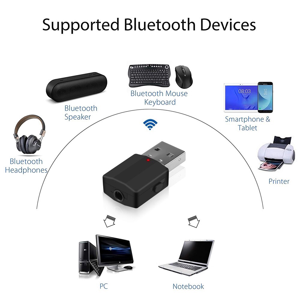 2 in 1 อะแดปเตอร์รับและส่งสัญญาณเสียง บลูทูธ 5.0 แบบไร้สาย หัว USB
