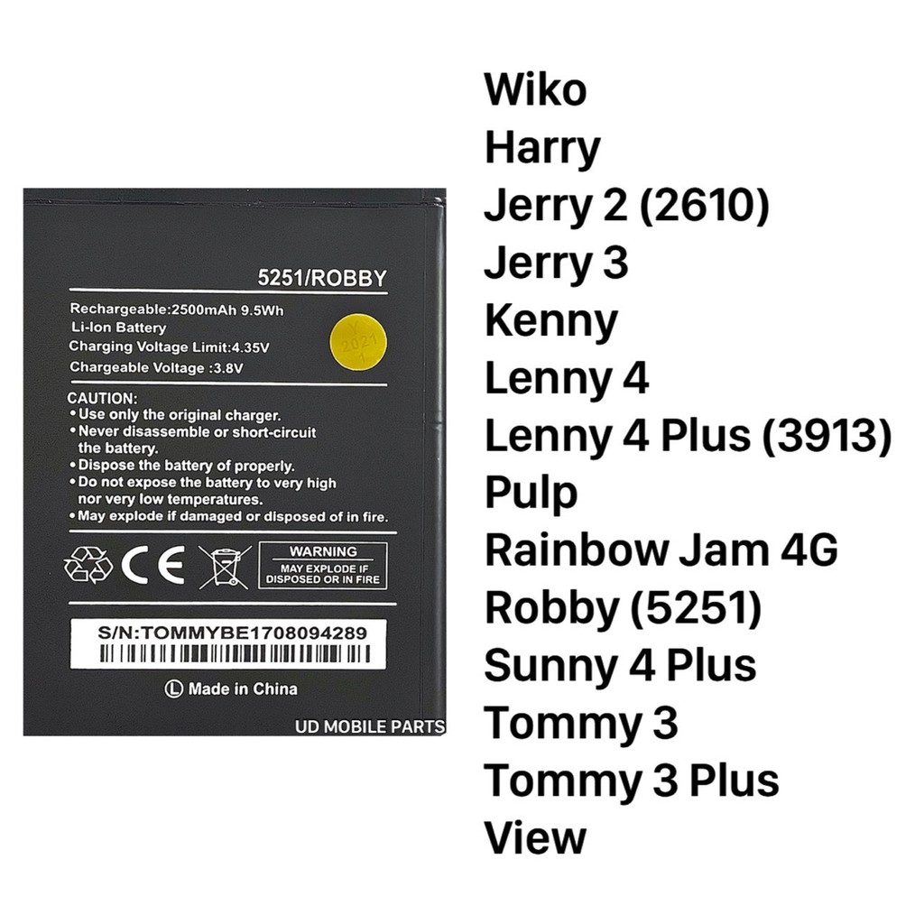 แบตเตอรี่ | Wiko Harry, Jerry 2 (2610), Jerry 3, Kenny, Lenny 4, Lenny 4 Plus (3913), Pulp, Rainbow 