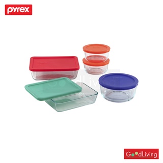 Pyrex ชุดชามแก้วถนอมอาหารพร้อมฝา 10 ชิ้น รุ่น P-00-1091198 - สีเขียว/ส้ม/น้ำเงิน/แดง