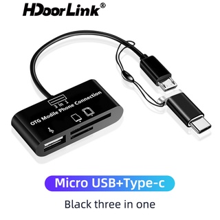 Hdoorlink 3 in1 อะแดปเตอร์การ์ดรีดเดอร์ Type-c Micro USB SD TF OTG USB สําหรับ Samsung Tablet