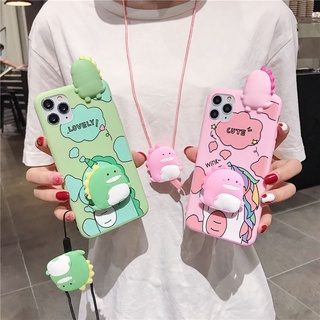 Cartoon Silicone For iPhone 11 Pro Max 12 Mini X XS XR i7 i8 i6 i6s plus SE 2020 เคสมือถือ Soft TPU Case เคสป้องกัน เปลือกการ์ตูน ไดโนเสาร ยูนิคอร์น มีเชือกคล้อง