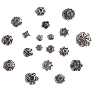 ปลอกปิดท้ายลายดอกไม้สีเงิน antique 50 ชิ้น สำหรับ DIY อุปกรณ์เครื่องประดับ