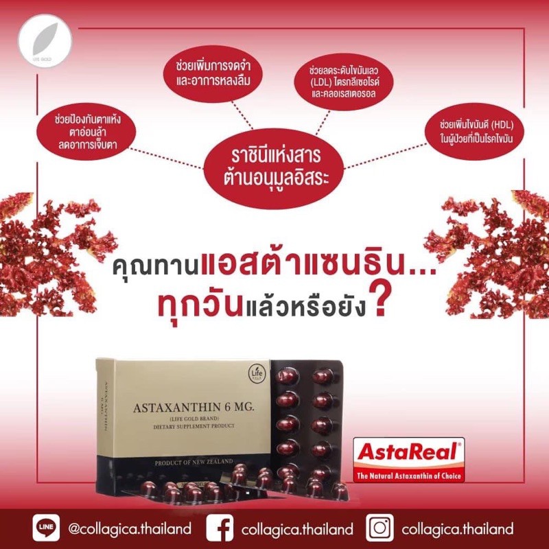 ASTAXANTHIN 6 MG. แอสต้าแซนทีนสาหร่ายแดง