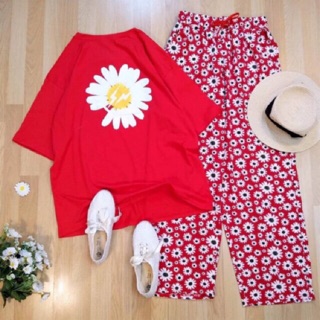 ชุดเซท‼️พร้อมส่ง Daisy’s งานนำเข้าค่า🌼 Set เสื้อค้อตตอนหนางานสกรีนคมชัดสวย ทั้งหน้า/และหลังเลยนะคะ ใส่สวยเก๋ + กางเกงขา
