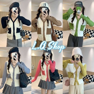 L.A Shop พร้อมส่ง  เสื้อไหมพรมแขนยาว คอวีกระเป๋าด้านหน้าสีสันสดมาก "B222"