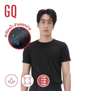 เสื้อคู่รัก เสื้อยืดสีพื้น หนาแฟชั่นGQ T-shirt เสื้อยืดคอกลมผ้าสะท้อนน้ำ สีดำ เสือยืดผู้ชาย เสื้อยืด