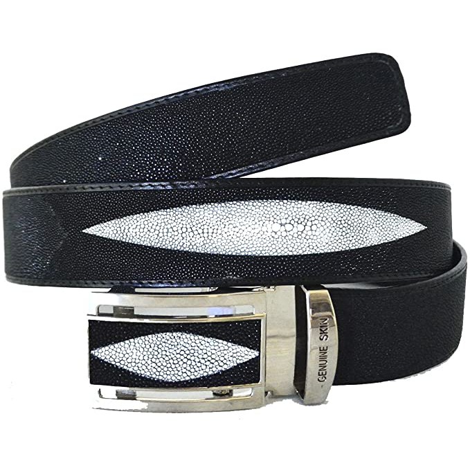 เข็มขัดหนังปลากระเบนแท้ ผู้ชาย  1.5" x 48" inches Stingray Belt black Leather