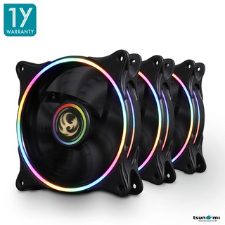 พัดลมระบายความร้อน Tsunami Neon Light Series 12CM RGB P.W.M. Speed control Cooling Fan X 3 (รับประกันสินค้า 1 ปี)