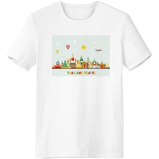 ผ้าฝ้าย 100%คลาสสิก ประเทศไทยเสื้อยืดกีฬา Thailand Watercolor Morden City Illustration T-Shirt Workwear t ผ้าฝ้ายแท้S-3X