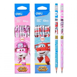 Deli ดินสอไม้​ HB, 2B[Super wings]​ รุ่น U53400 (12แท่ง) เส้นดำไม่จาง