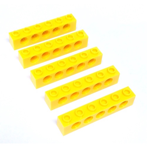TECHNIC BRICKS 1X6 YELLOW # ชิ้นส่วน BRICK โดยมี PIN ต่อ และ รู HOLES อยู่ในตัว BRICKS # สีเหลือง 5 