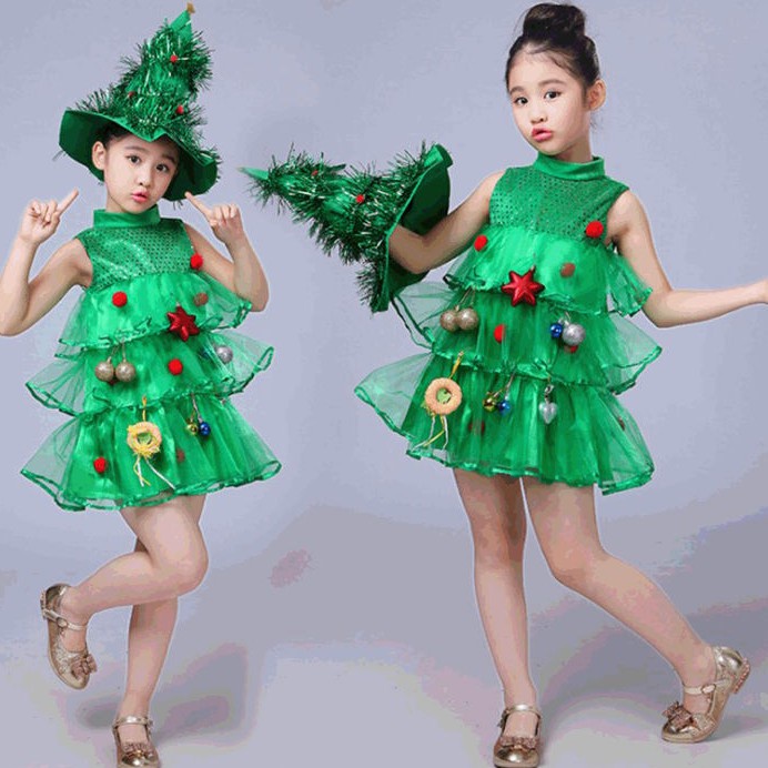 ชุดเดรสเจ้าหญิงดอกไม้ ชุดเจ้าหญิงเด็ก 2020 🔔ชุดเด็ก ชุดคริสมาสเด็ก ชุดต้นคริสมาสสีเขียว🎄 chrismas tree dress (กระโปรง+