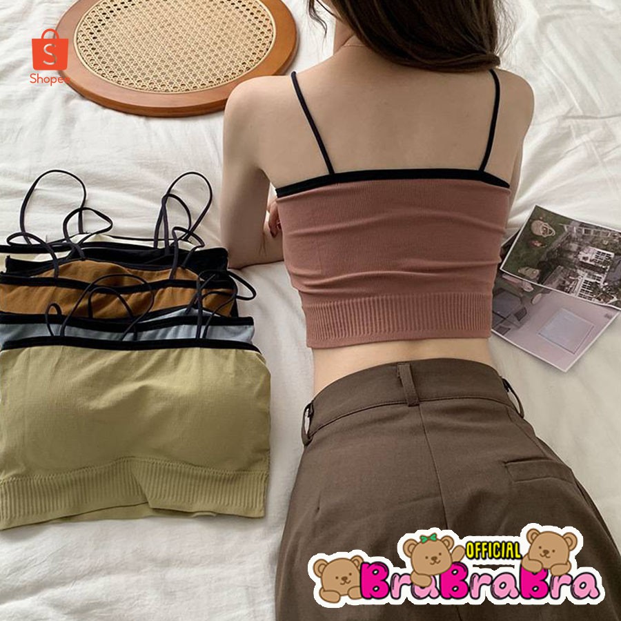 [ส่งจากไทย] 𝑩𝒓𝒂𝑩𝒓𝒂𝑩𝒓𝒂 #bra-131 ครอปครึ่งตัว Crop top เกาะอกพร้อมสาย ผ้าไหมพรม